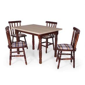 Conjunto Mesa de Jantar Retangular 140x80cm Imbuia com 4 Cadeiras em Madeira Maciça Estofada Mônaco Imbuia - Straub Web