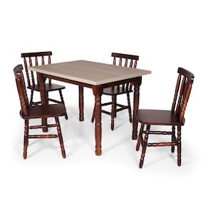 Conjunto Mesa de Jantar Retangular 140x80cm Imbuia com 4 Cadeiras em Madeira Maciça Assento Reto Mônaco Imbuia - Straub