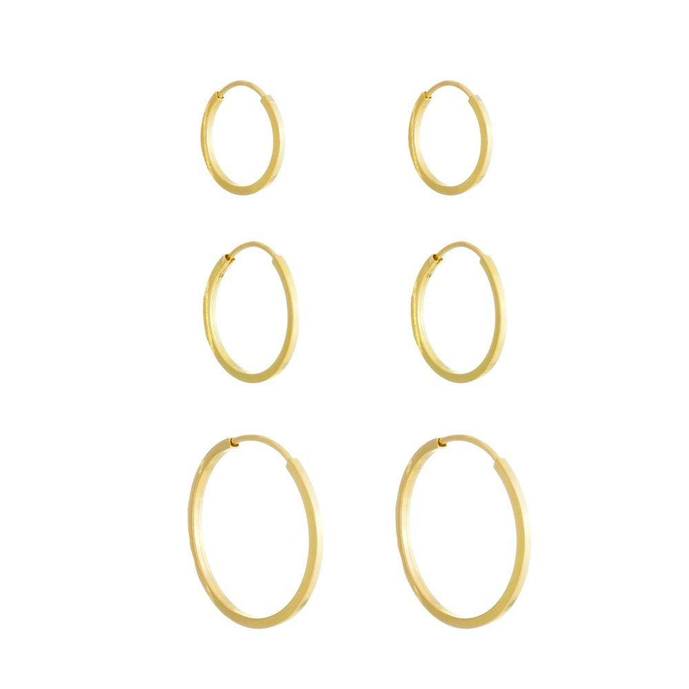 Kit Brinco 3 Pares Argolas De Ouro 18k Adulto E Infantil
