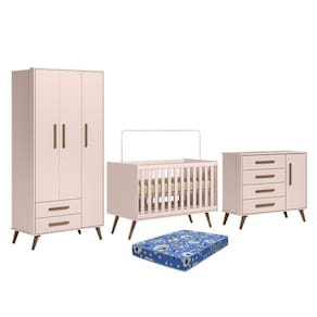 Dormitório Infantil Q Encanto Retrô Guarda Roupa, Cômoda e Berço com Colchão Physical - Qmovi