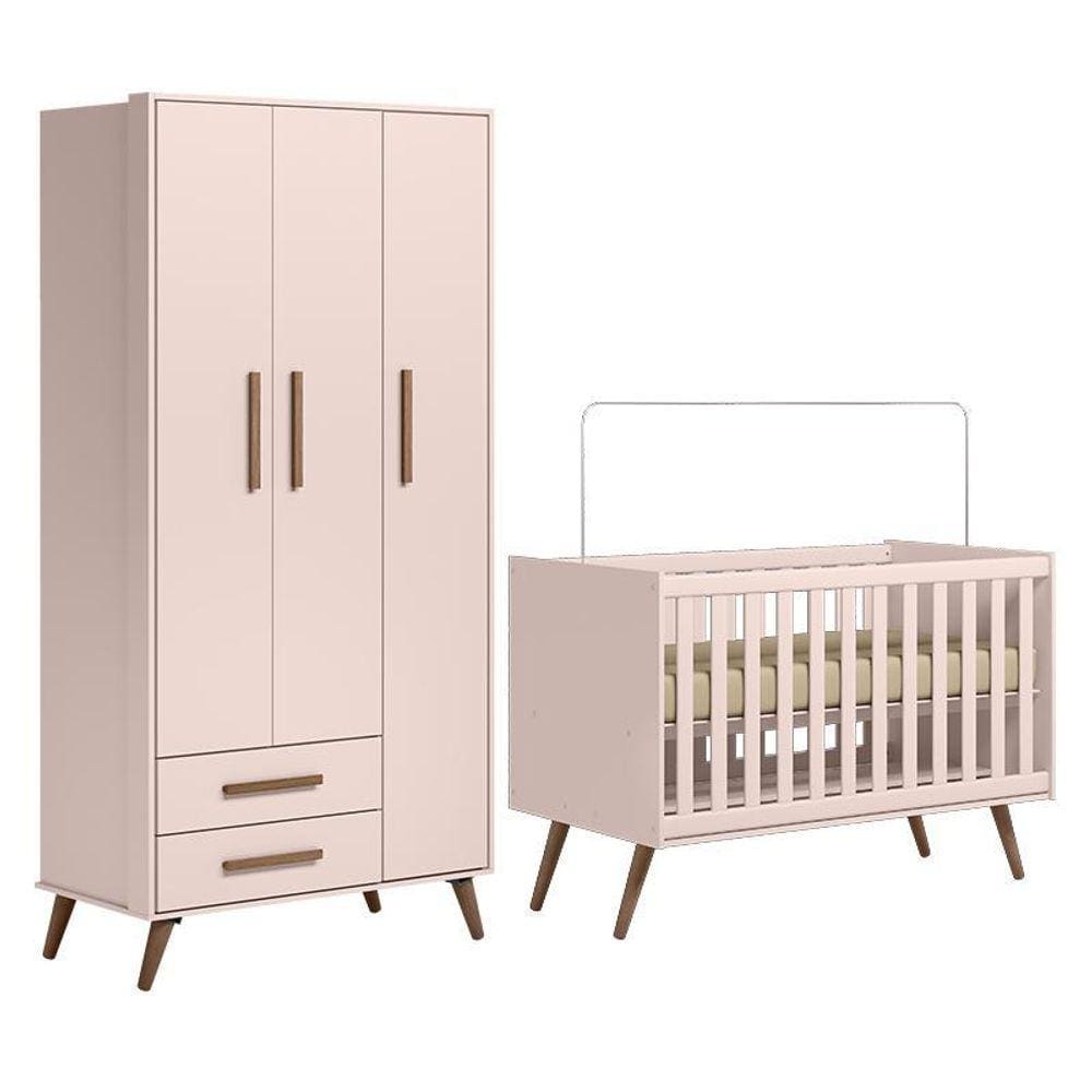 Jogo de Quarto Infantil Q Encanto Retrô com Guarda Roupa e Berço - Qmovi