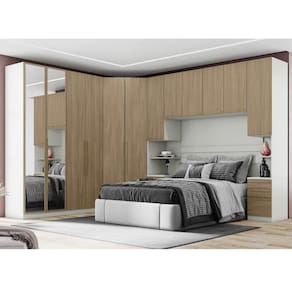 Quarto Modulado Completo Casal 5 Peças 12 Portas 12 Gavetas Seletto Areia/Jequitibá