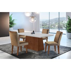 Conjunto Sala de Jantar Mesa Tampo em MDF 4 Cadeiras Rufato Off White/Imbuia