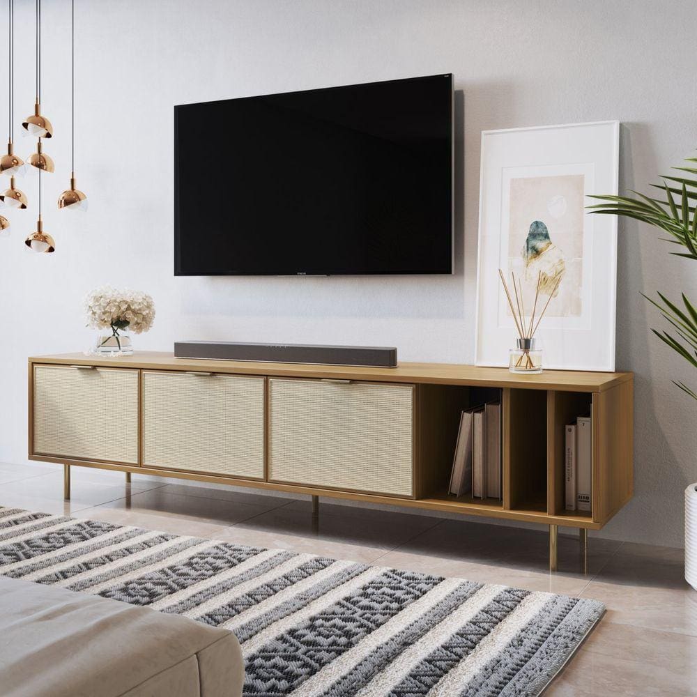 Rack Para TV até 60 Polegadas 3 Gavetas Madeira Maciça Yescasa Mel