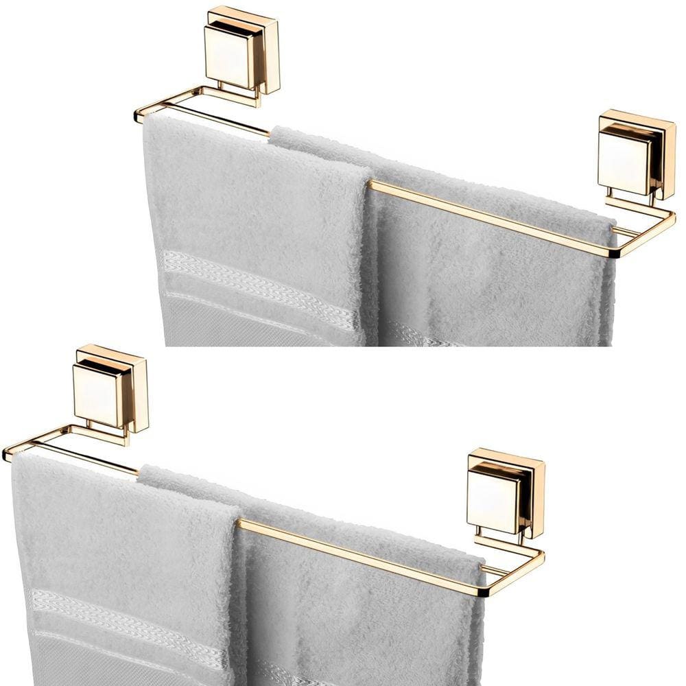 Kit 2 Suporte Porta Toalha Toalheiro Duplo 45cm Ventosa Parede Banheiro Dourado - Future