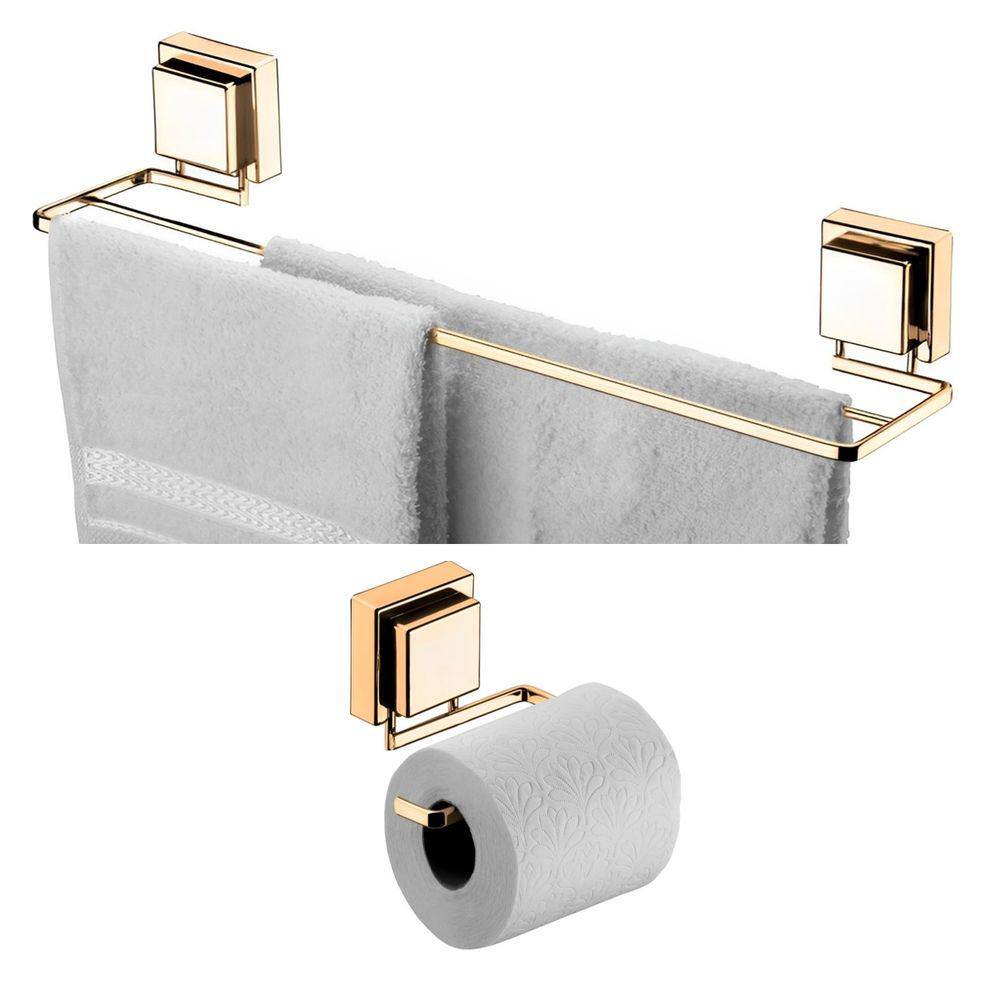 Kit Banheiro 2 Peças Porta Toalha Toalheiro 45cm Suporte Papel Higiênico Ventosa Dourado - Future