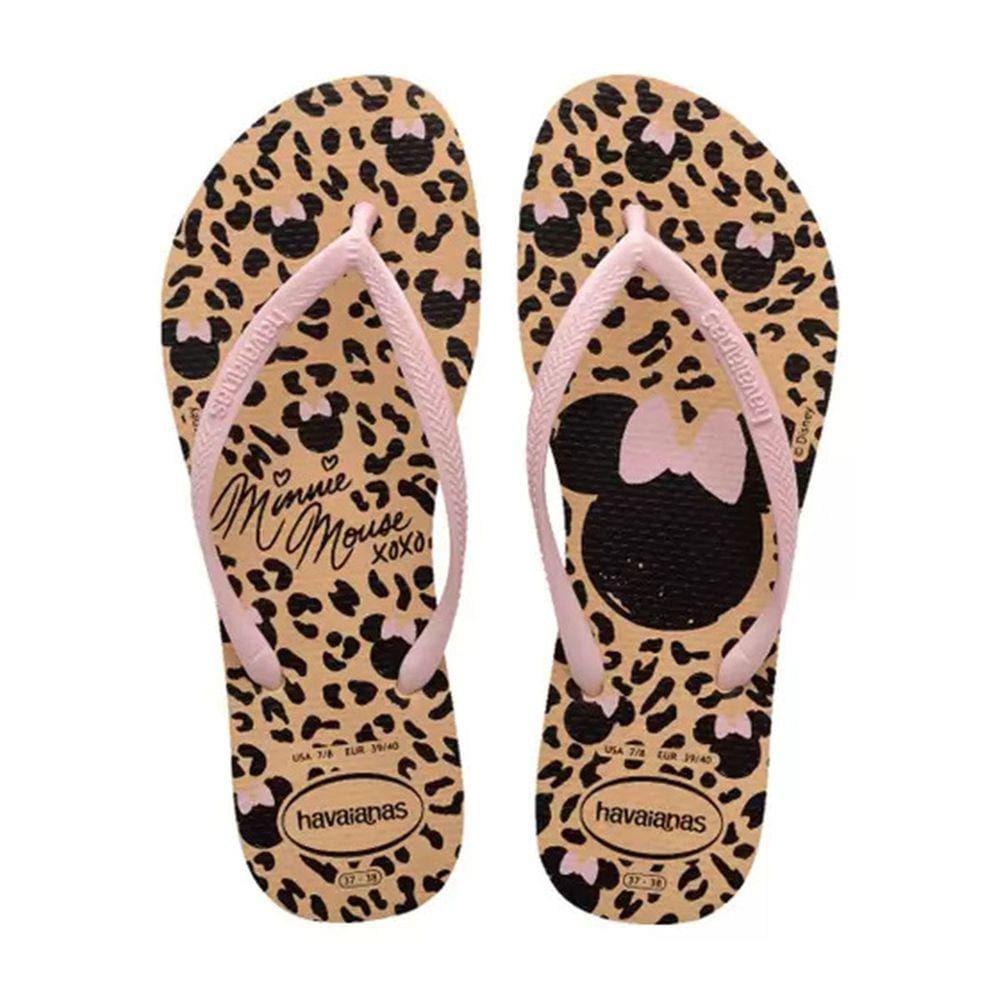 Chinelo Havaianas Slim Disney Feminino - Bege e Rosa