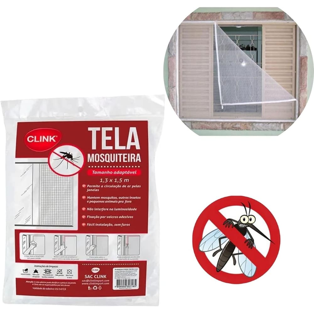 Tela Mosquiteiro Em Poliéster Para Janelas 130X150Cm Clink