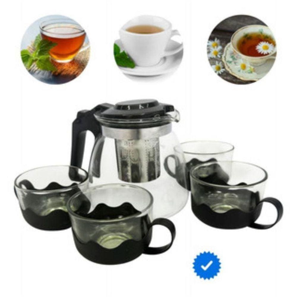 Chaleira Bule Infusor 1L E 4 Xícaras Inox Café Cozinha Chá