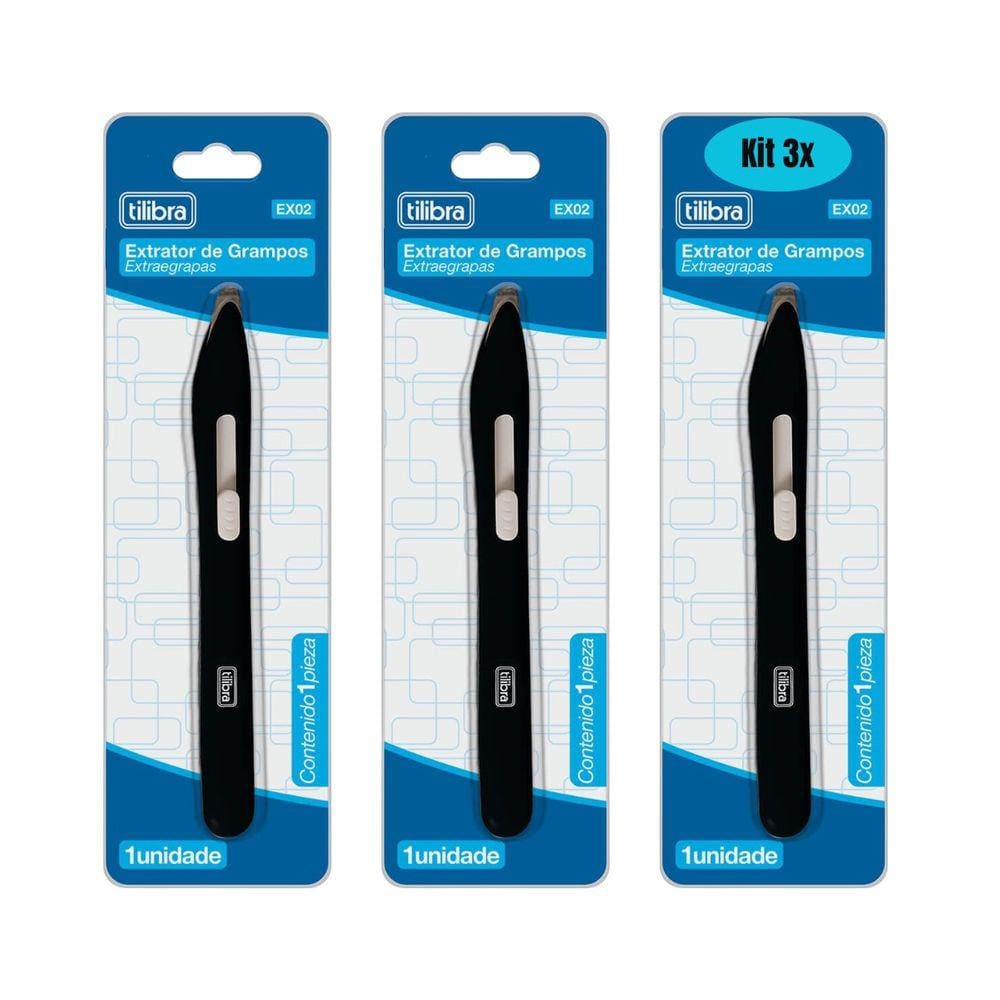 Kit 03 Extrator de Grampos Espátula EX02 Preto Resistente Tilibra | Escolar | Escritório