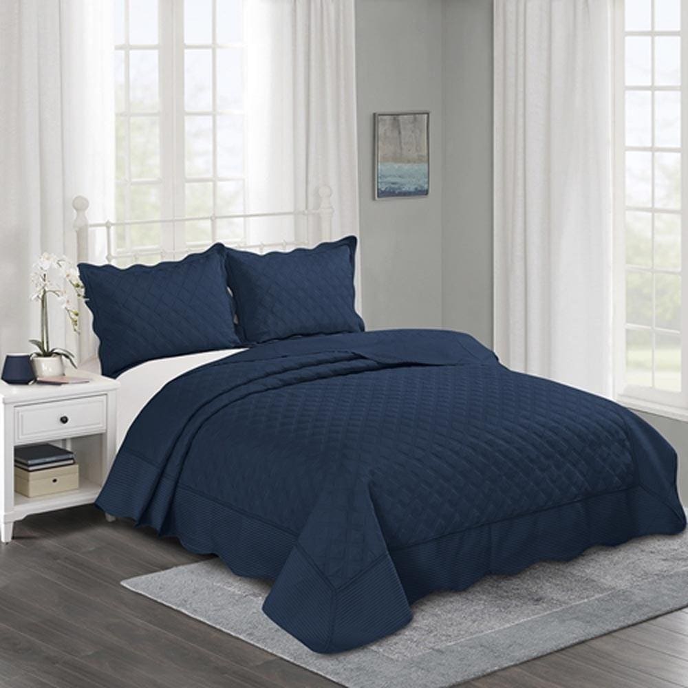Kit Colcha Casal 3 Peças 220X240Cm Azul Orfeu Camesa