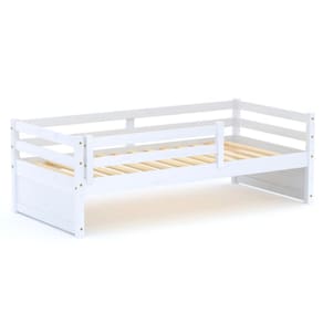 Cama Solteiro Eco com Grade de Proteção Madeira Maciça Branco Mobilistore