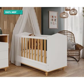 Berço Mini Cama Montessoriano 100% MDF Mimo Permobili Branco/Nature