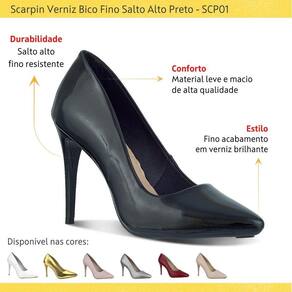 Scarpin Feminino Verniz Com Bico Fino E Salto Alto 10cm