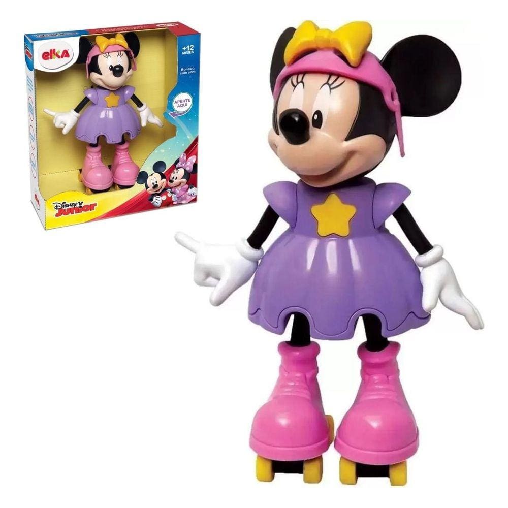 Minnie Patinadora Boneca Disney Infantil Com Frases Sons 25cm Para Crianças de 2 Anos