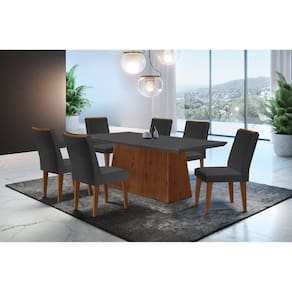 Conjunto Sala de Jantar Mesa Tampo em MDF 6 Cadeiras Rufato Grafite/Imbuia