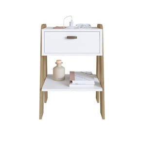 Conjunto 2 Mesas de Cabeceira Terni com Gaveta, Prateleira eTomada Branco/Aveiro Oak