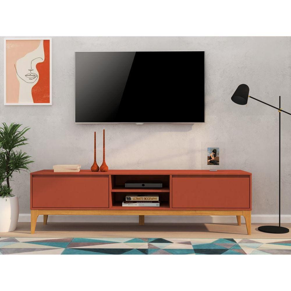 Rack para TV até 60 Polegadas 180cm 2 Portas Retrô Bento Yescasa Terracota/Amêndoa
