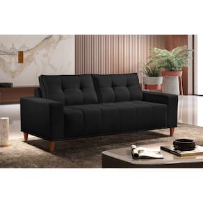 Sofá 3 Lugares Veludo 220cm com Molas Beny Preto