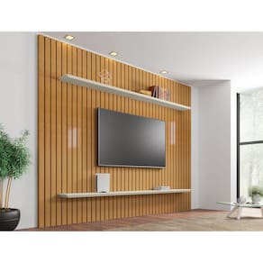 Painel Ripado Para TV até 65 Polegadas 2 Prateleiras Roma Cinamomo/Off White