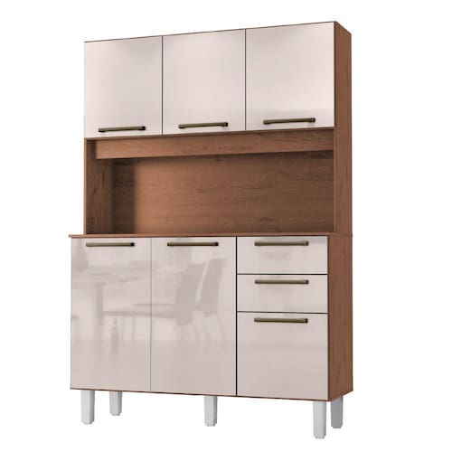 imagem-Armário de Cozinha Completa Compacta 6 Portas 2 Gavetas 1,20m Pop Nature / Off White Zanzini