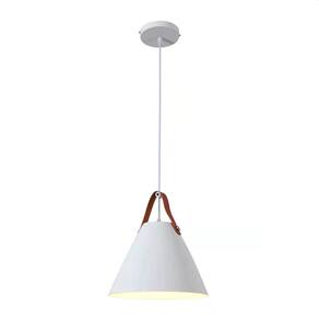 Pendente Metal Branco Com Couro Marrom Moderno Nitrolux