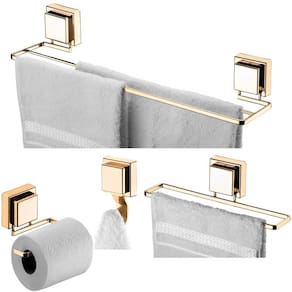 Kit Banheiro 4 Peças Porta Toalha Toalheiro Duplo Suporte Papel Higiênico Gancho Ventosa Dourado - Future