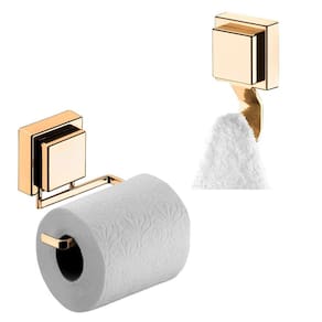 Kit Suporte Papel Higiênico Gancho Multiuso Porta Toalha Banheiro Ventosa Dourado - Future