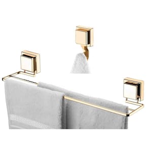 Kit Banheiro 2 Peças Suporte Porta Toalha Duplo 45cm Gancho Multiuso Ventosa Dourado - Future