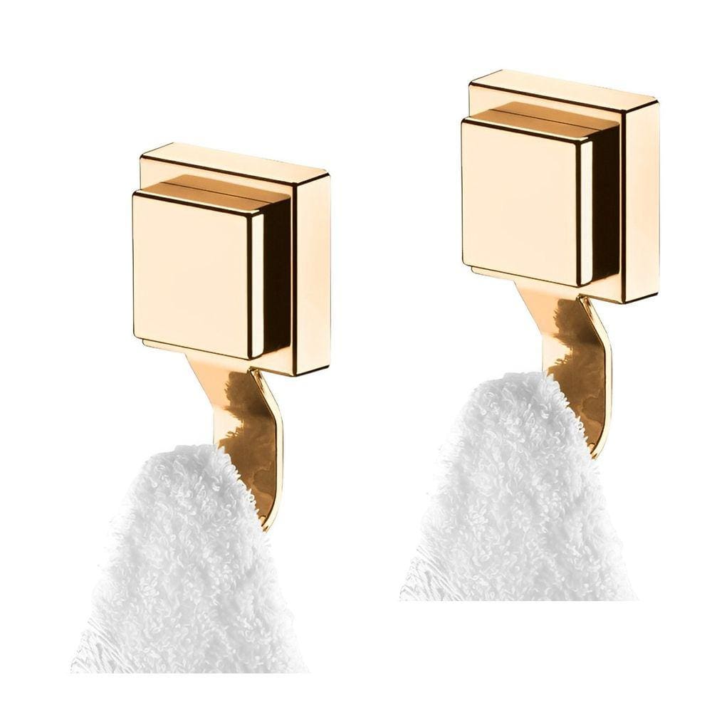 Kit 2 Gancho Multiuso Com Ventosa Para Toalha Objetos Utensílios Banheiro Dourado - Future