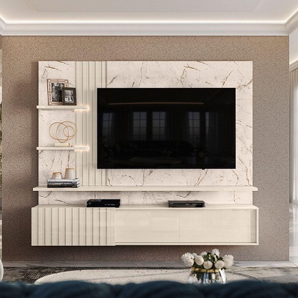 Rack Atena para TV de até 65 polegadas - CALACATA / OFF WHITE - Madetec