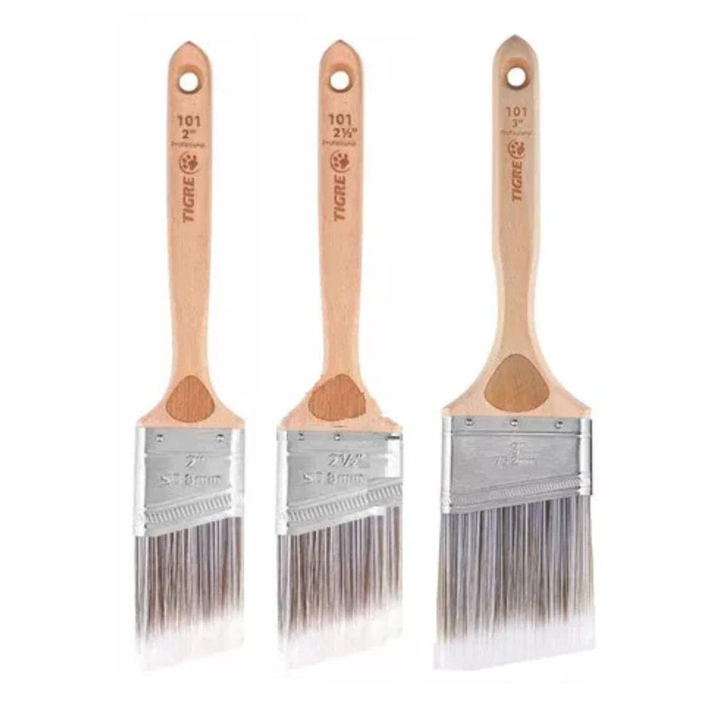 Kit 3 Pincel Trincha Angular Recorte Profissional 101 Tigre