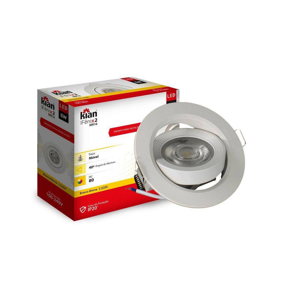 Kit 10 Spot Luminaria Embutir Led Redonda 5W 3000K Kian