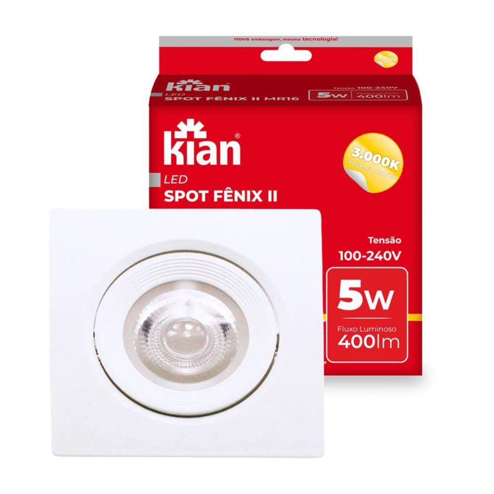 Kit 8 Spot Luminaria Embutir Led Quadrada 5W 3000K Kian