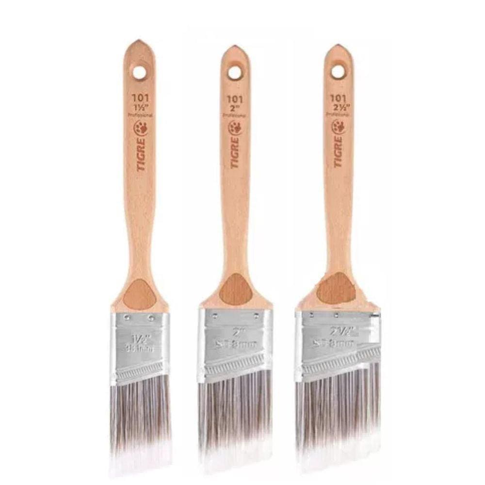 Kit 3 Pincel Trincha Angular Recorte Profissional 101 Tigre