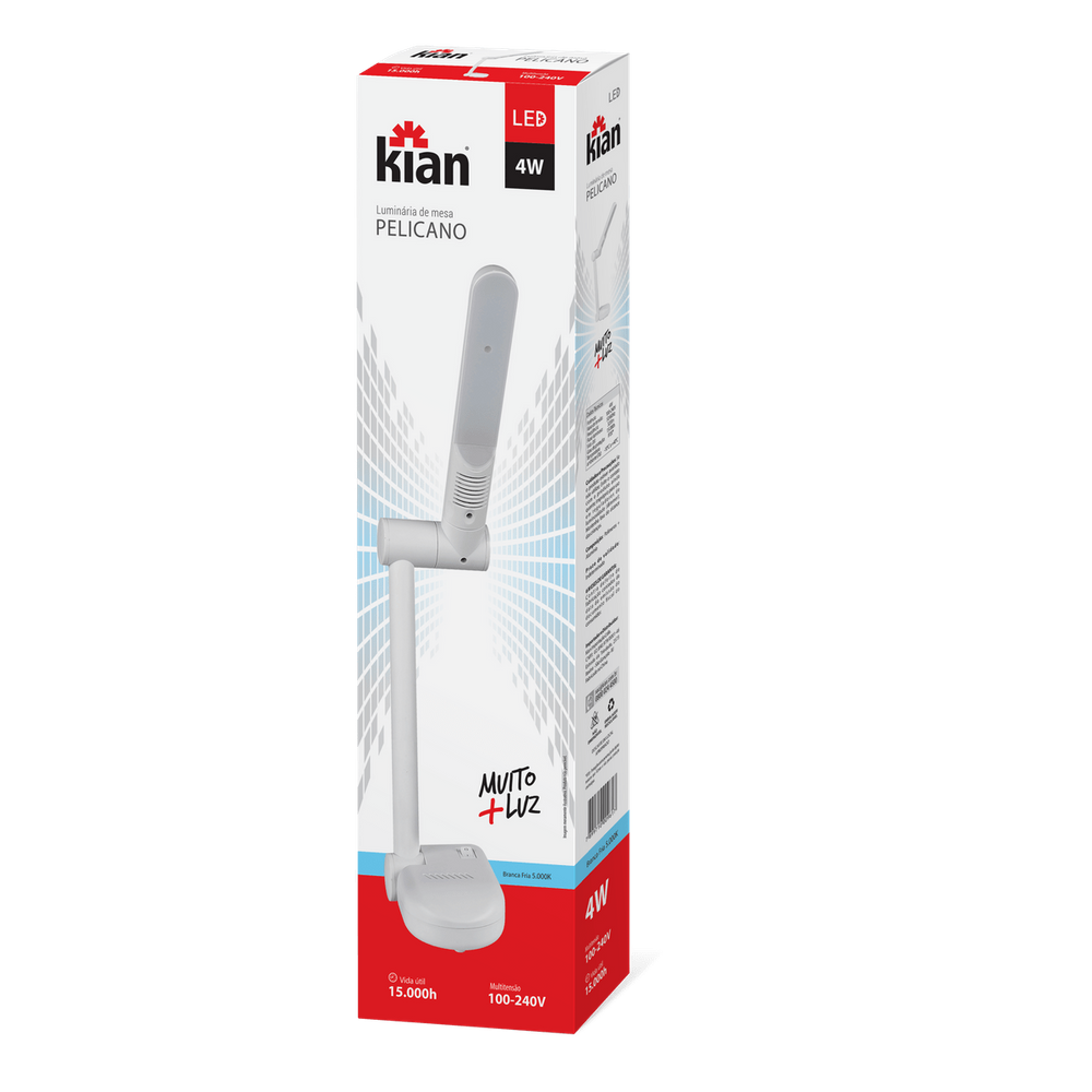Luminária de Mesa Led Pelicano 4W Branca 5000K Branca Fria Bivolt Kian