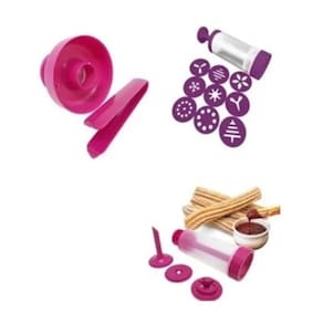 Kit 3 Peças = Maquina De Churros + Maquina De Biscoito + Cortador de Donuts (Plástico)