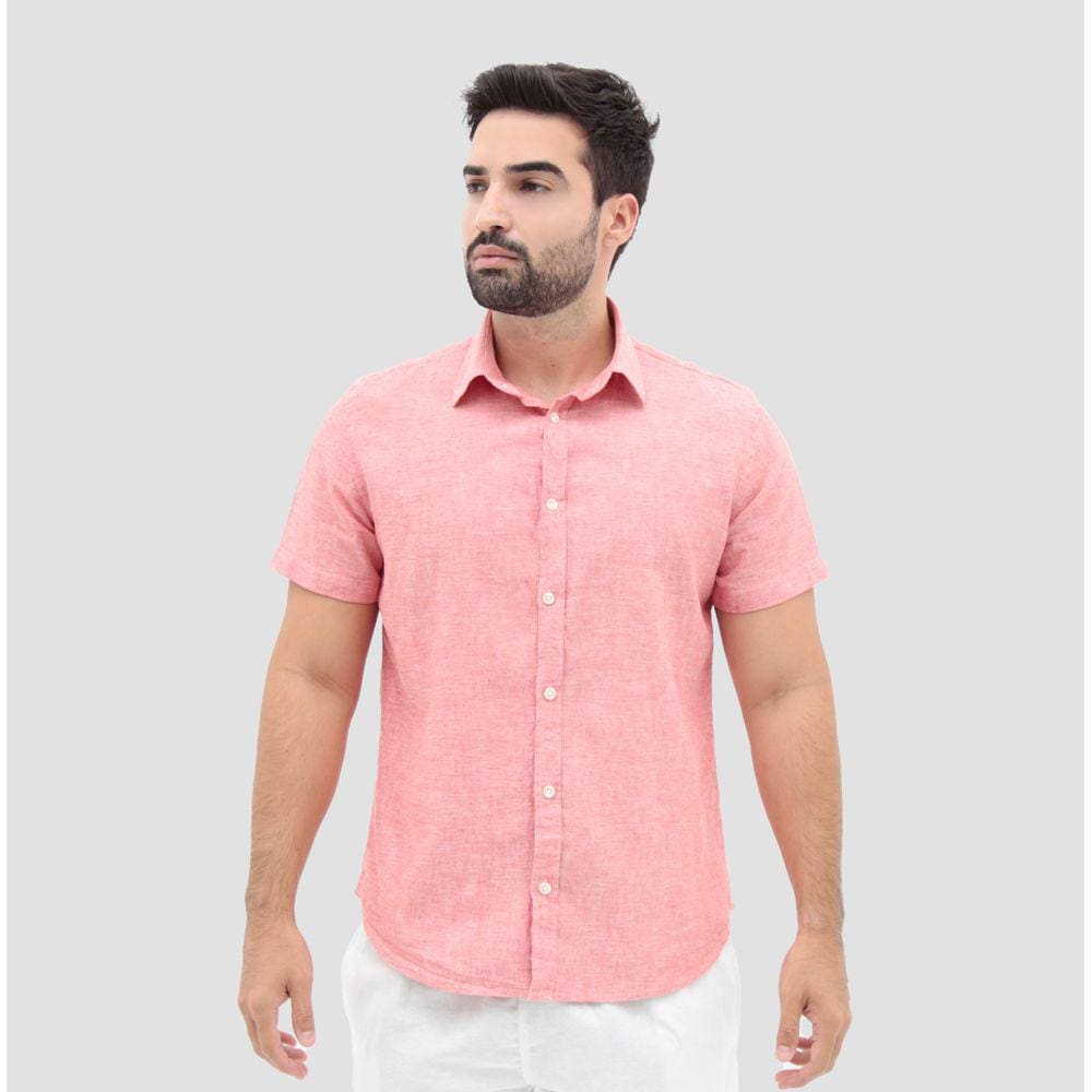 Camisa Masculina Manga Curta Slim Fit Linho Leve Vermelho