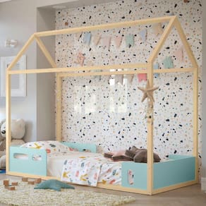 Cama Infantil Casinha Montessoriana Liv Cor Menta com Natural - Matic Móveis