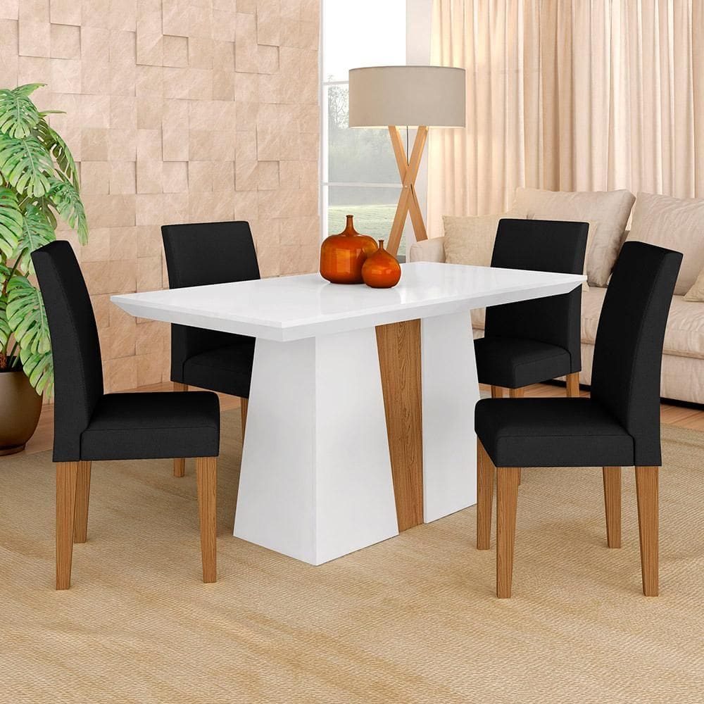 Mesa Com 4 Cadeiras Turim 1,36 Branco/cina/preto - Móveis Arapongas