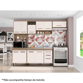 Cozinha 4 Peças Ambiente Barcelona com Balcão de Pia Carvalho OAK Off White - Poliman