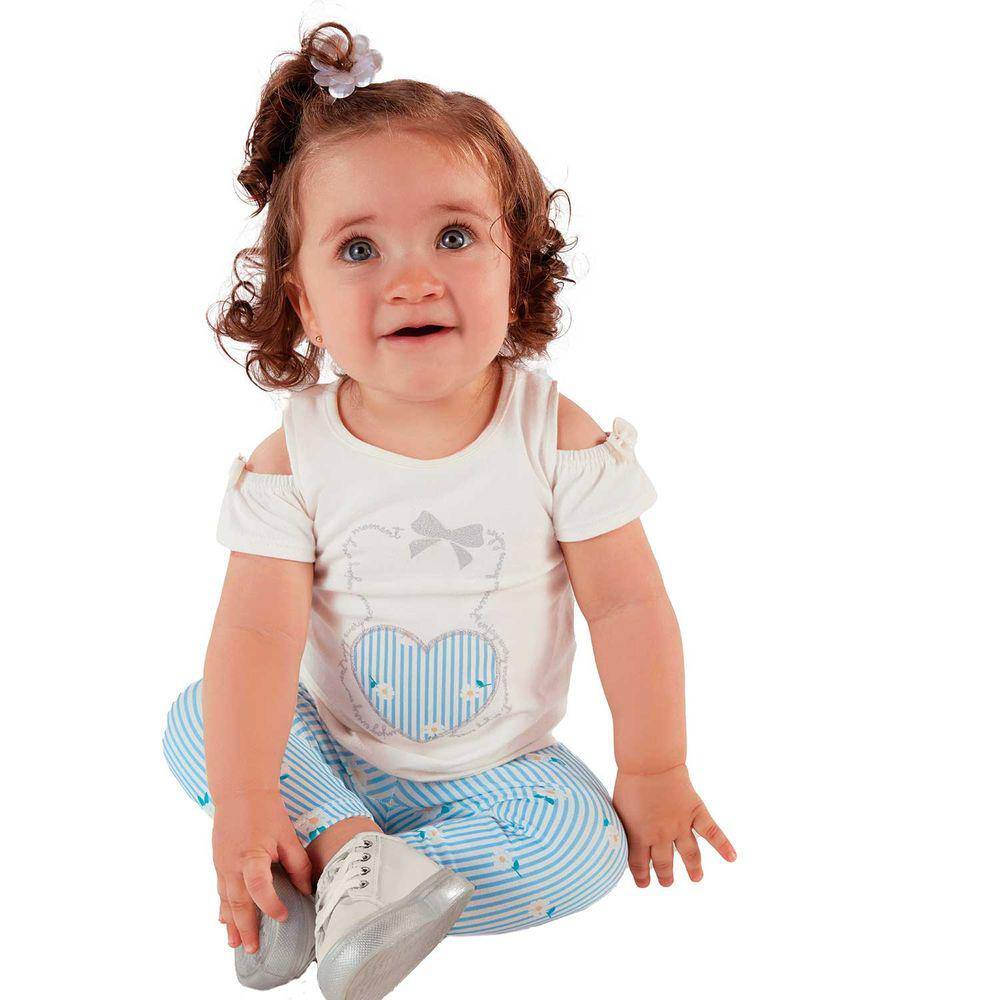 Conjunto Infantil Manga Curta Calça Listrada Meia Malha Feminino Mundi Ref: 24870 P/G