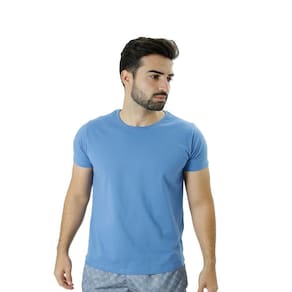 Camiseta Tradicional Azul Modelagem Regular versátil 100% algodão