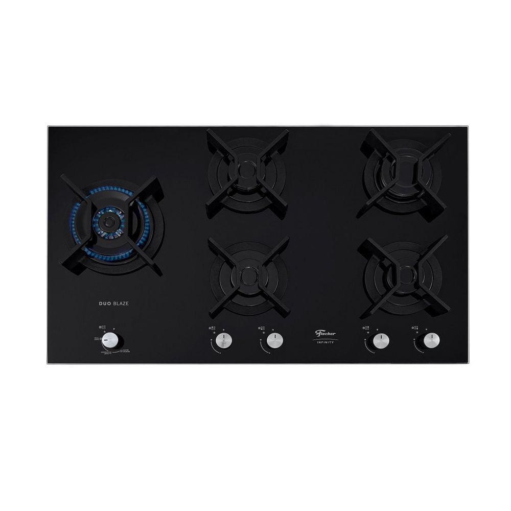 Fogão Cooktop Fischer 5Q TC Infinity DUO GÁS Mesa Vidro Bivolt Preto