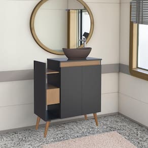 Gabinete Para Banheiro em Madeira Lótus 80 Jequitibá/ Preto