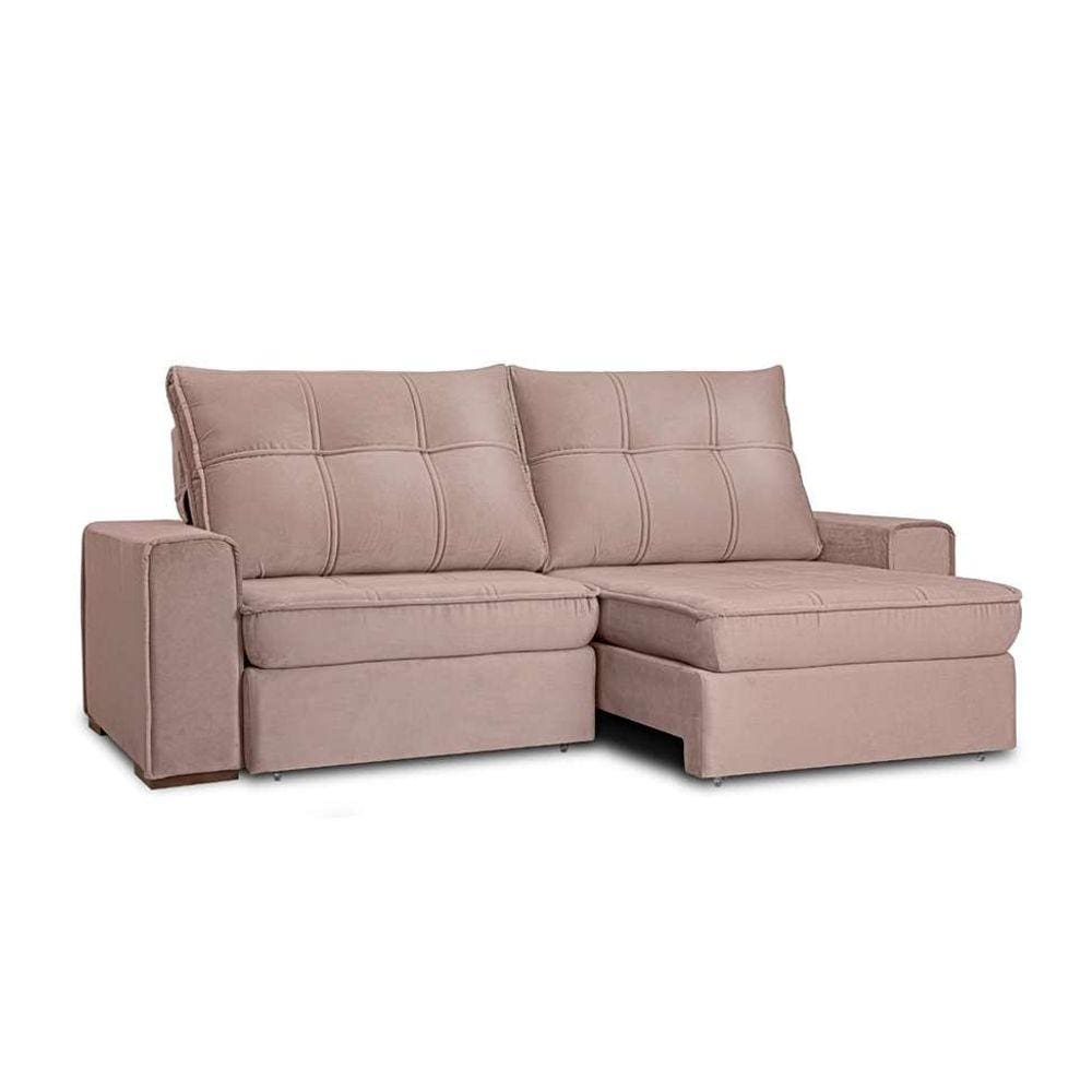 sofá 5 lugares retrátil e reclinável flexforma versalhes veludo rosê 290 cm