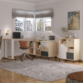 Conjunto para Escritório e Home Office 1 Escrivaninha Next e 1 Balcão Nordik Carvalho/Grafite/Branco