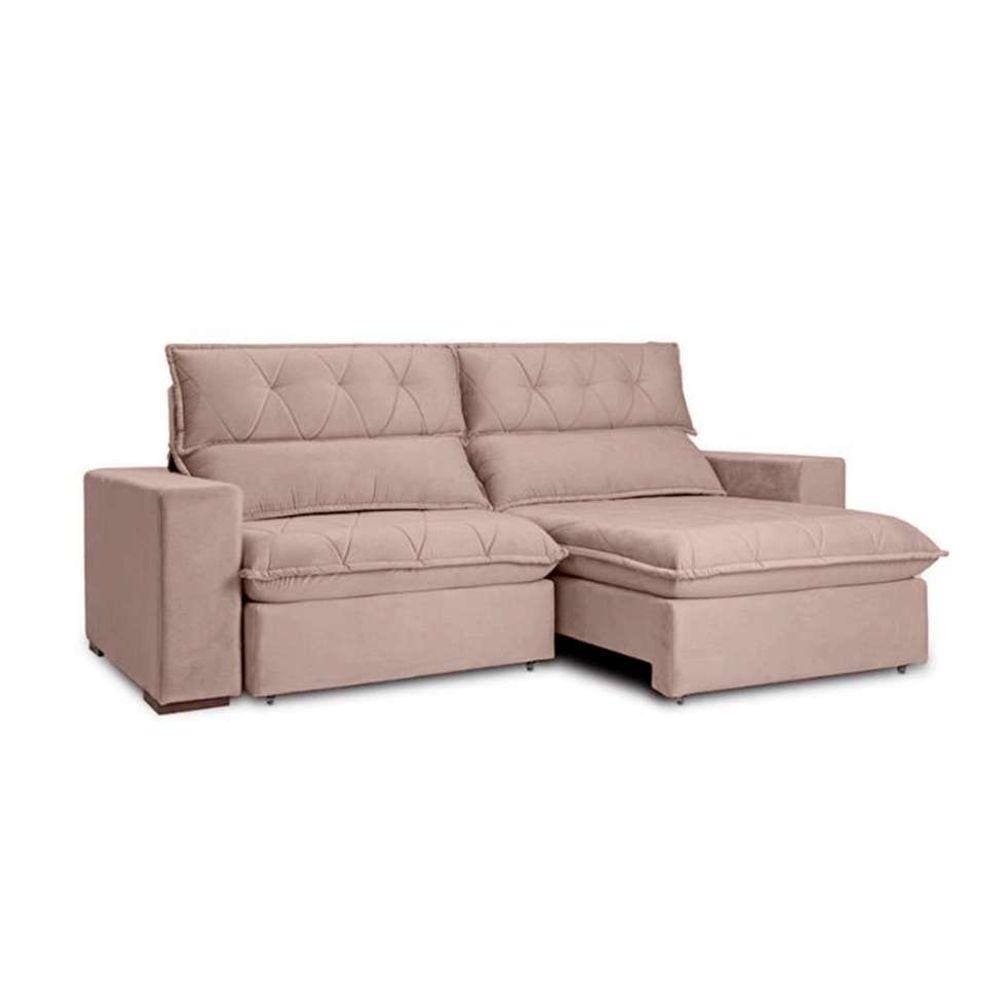 sofá 3 lugares retrátil e reclinável flexforma jazz veludo rosê 200 cm