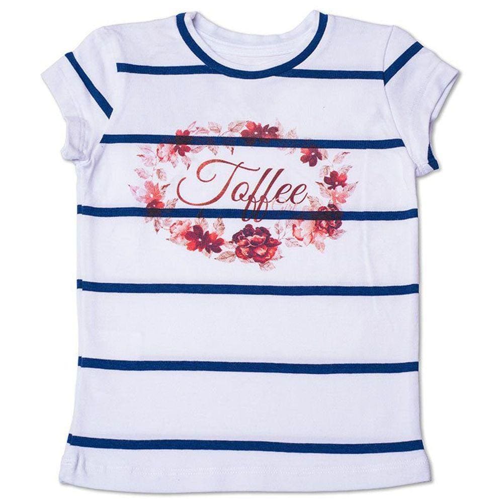 Baby Look Infantil Listrada com Arte Toffee Cor Branca - Nº01