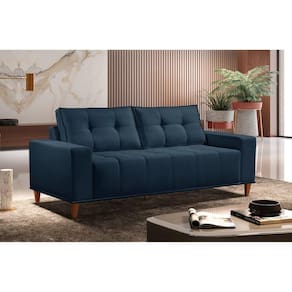 Sofá 3 Lugares Veludo 190cm com Molas Beny Azul Bic